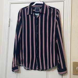 Button-Down Black/Navy Blue Shirt with White/Red Vertical Stripes